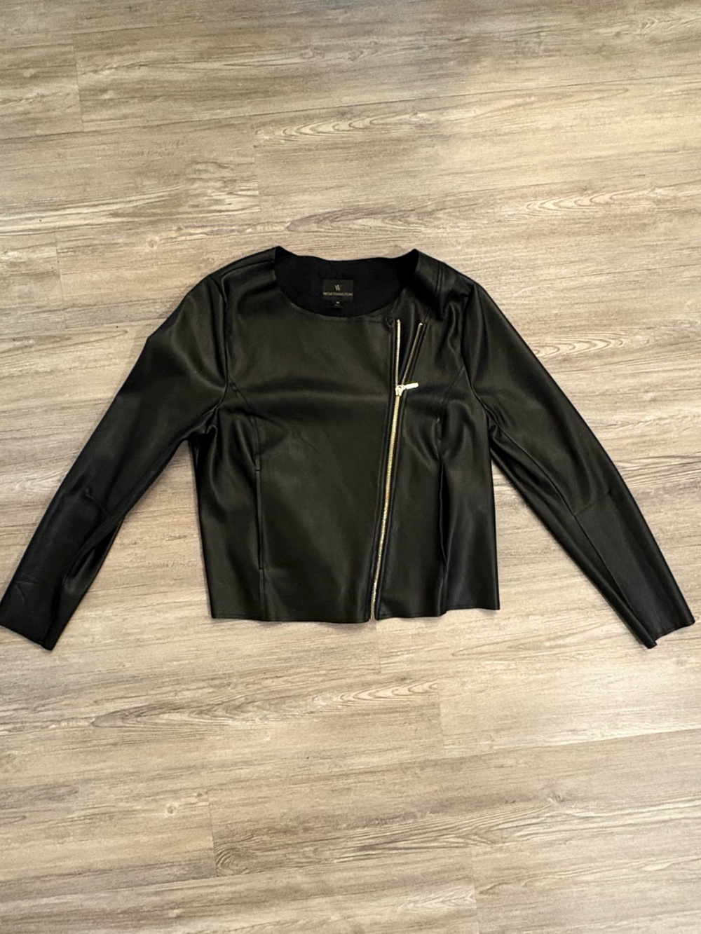 Worthington Black Faux Leather Asymmetrical Zip Jacket - Picture 2 of 2
